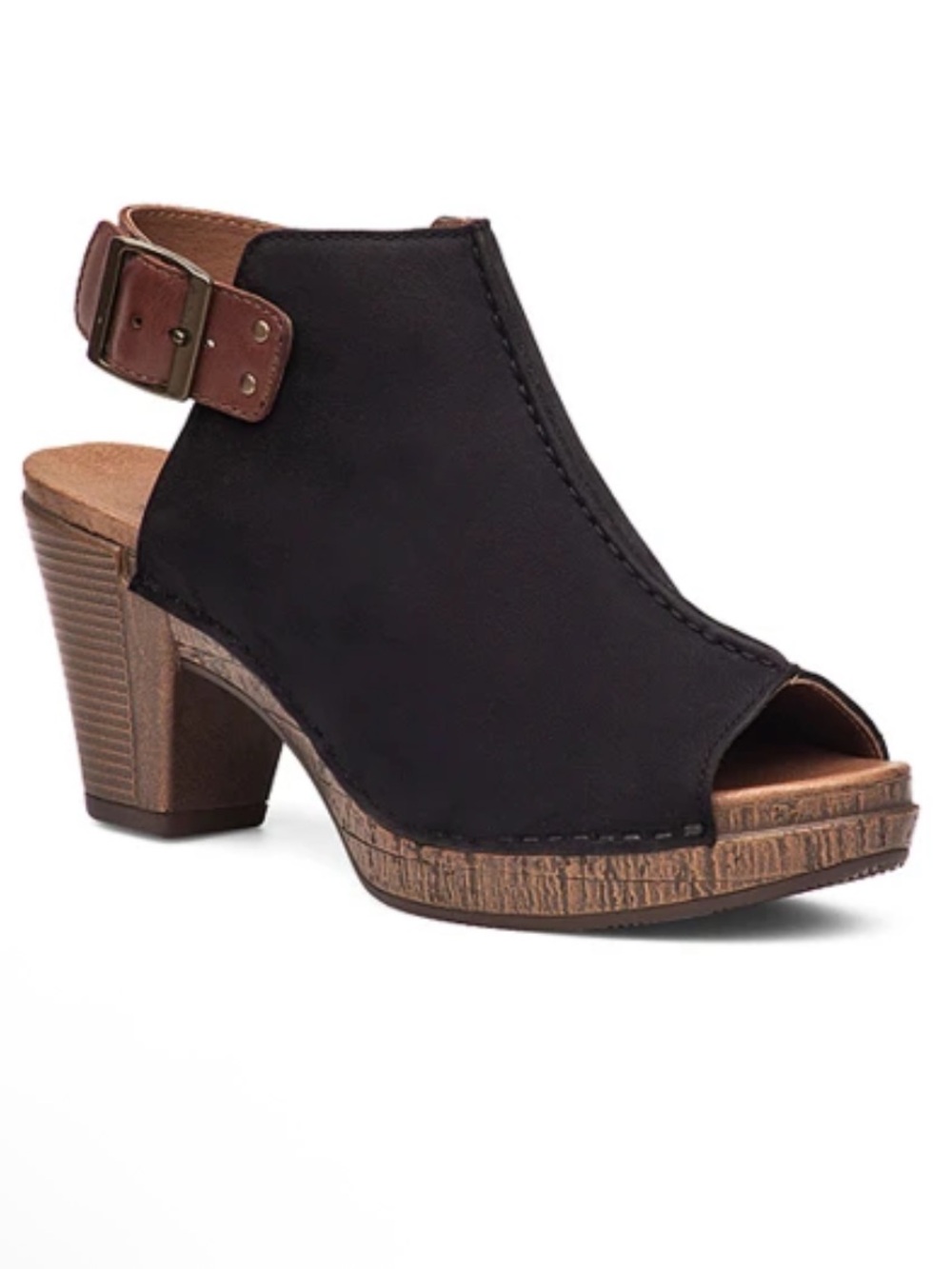 Dansko Reggie Peep toe Slingback Sandal Black Nubuck Leather EU 38 US 7.5-8